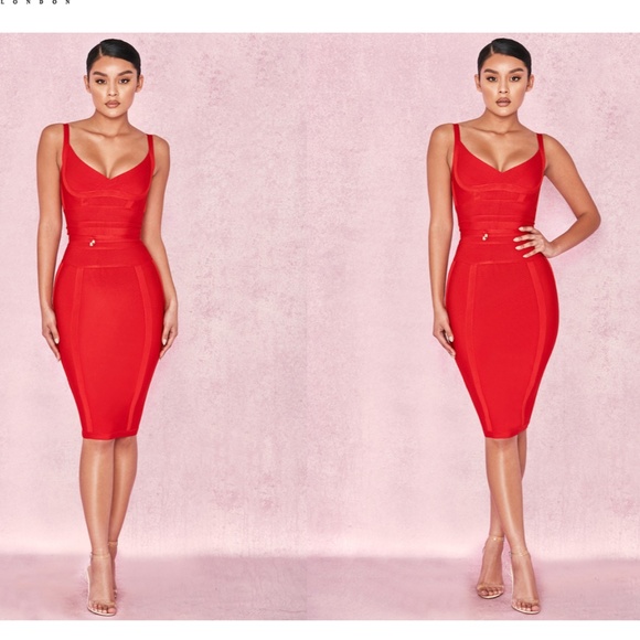 HOUSE OF CB, 'Belice' Red Tie Waist Bandage Dress, Size XS - Picture 2 of 6